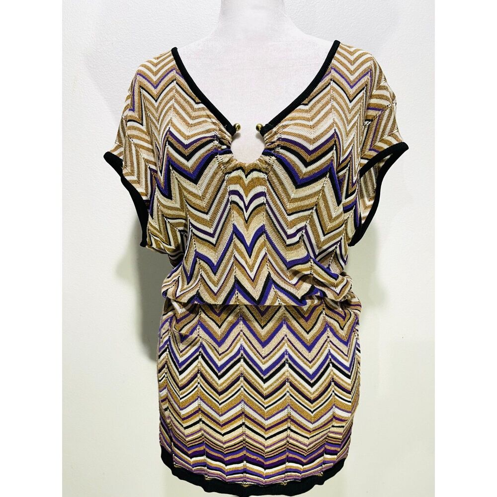 Cache knitted Y2K top VTG chevron brown purple casual romantic grunge women M